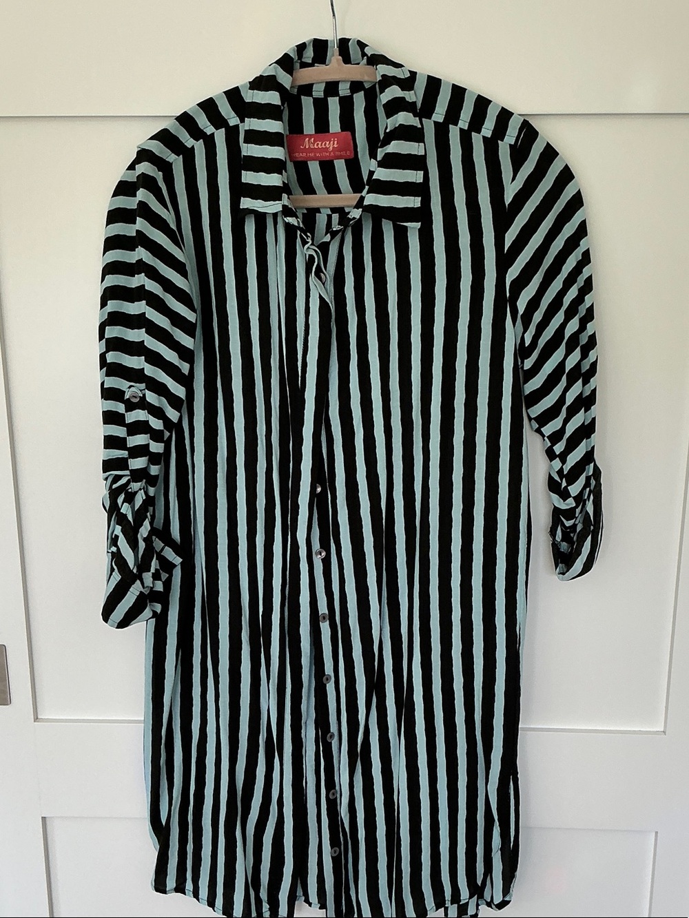 Maaji Black and Light Blue Vertical Stripe Button-Down tunic